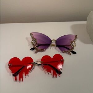 Heart and Butterfly Sunglasses Set - Red and Purple